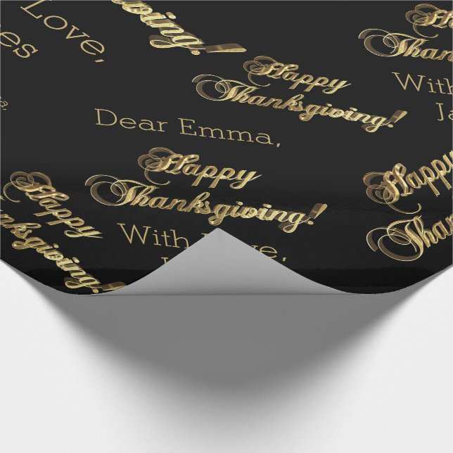 Papier Cadeau Bon thanksgiving Chic Black Faux Gold Foil Texte (Coin)