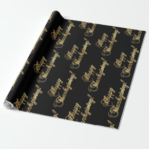 Papier Cadeau Bon thanksgiving Chic Black Faux Gold Foil Texte