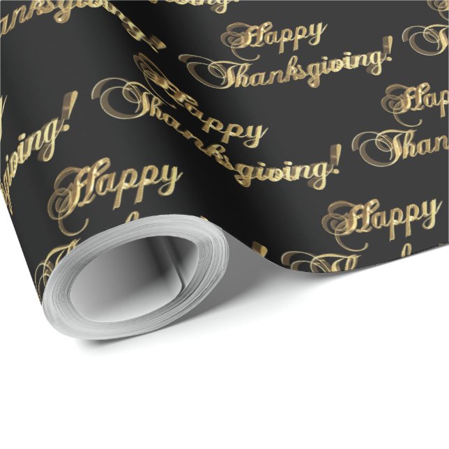 Papier Cadeau Bon thanksgiving Élégant Faux Gold Foil Script (Coin rond)