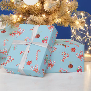 Papier Cadeau Bonbon de Noël en forme de canne, ornements, poins