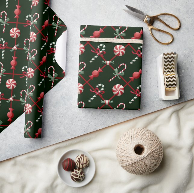 Papier Cadeau Bonbons de Noël vert et rouge (Artisanat)