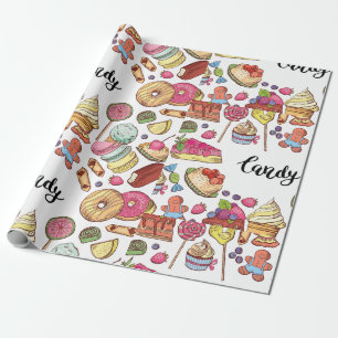 Papier Cadeau Bonbons et Dessert Doodles Sweet Traitements Motif