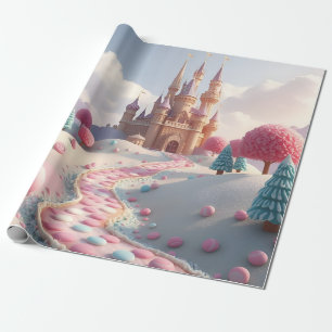 Papier Cadeau Bonbons Rose Neige Terre Fée Château