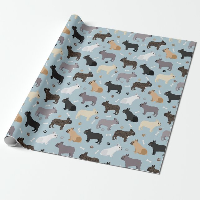 Papier Cadeau Bones et pattes de Bulldog (Déroulé)