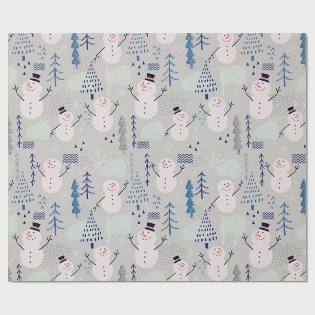 Papier Cadeau Bonhomme de neige amical (Plat)