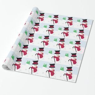 Papier Cadeau Bonhomme de neige avec chapeau haut-de-forme et ca