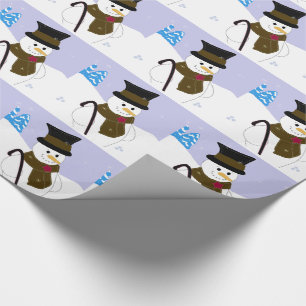 Papier Cadeau Bonhomme de neige avec chapeau haut-de-forme et ca