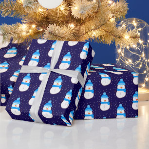 Papier Cadeau Bonhomme de neige bleu dans la tempête de neige