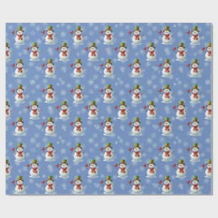 Papier Cadeau Bonhomme de neige joyeux & Cardinal rouge Motif hi