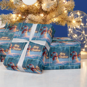 Papier Cadeau Bonhomme de neige joyeux Noël avec enseigne au néo