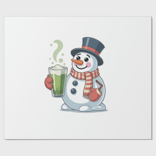 Papier Cadeau Bonhomme de neige tenant une boisson au matcha Amo
