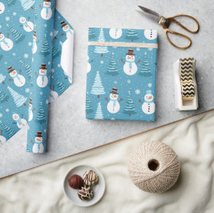 Papier Cadeau Bonhommes de neige bleus Sapin de Noël Enfants Pat