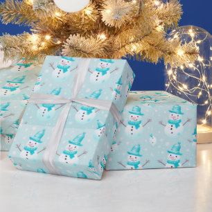 Papier Cadeau Bonhommes de neige et flocons de neige Noël modern