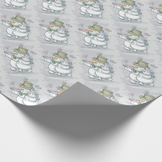Papier Cadeau Bonhommes de neige et oiseaux  (Coin)