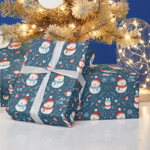 Papier Cadeau Bonhommes de neige Flocons de neige Canneberges No