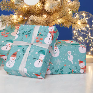 Papier Cadeau Bonhommes de neige Flocons de neige Feuilles de ho