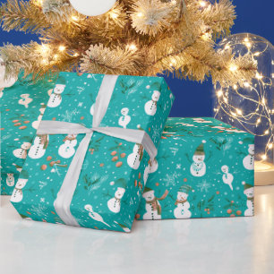Papier Cadeau Bonhommes de neige Flocons de neige Feuilles de ho