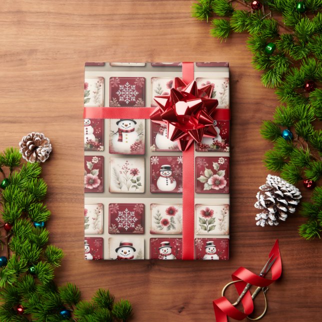 Papier Cadeau Bonhommes de neige joyeux (Cadeau de vacances)