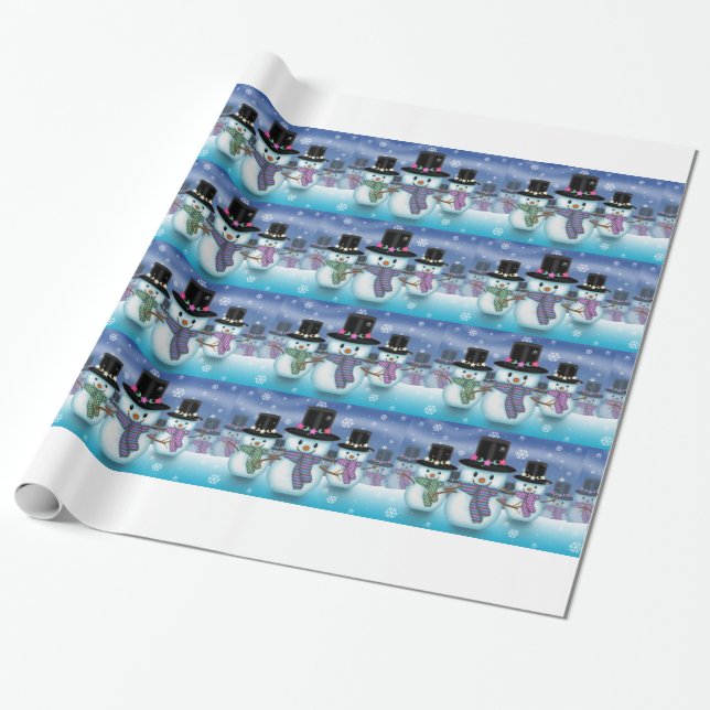 Papier Cadeau Bonhommes de neige mignons (Déroulé)