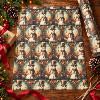 Papier Cadeau Bonhommes de neige victoriens vintage rustiques à 