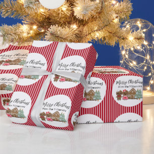 Papier Cadeau Bonhommes en pain d'épice Joyeux Noël rayé rouge