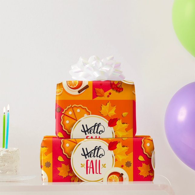 Papier Cadeau Bonjour automne Feuilles d'automne et Citrouille t (Créateur téléchargé)