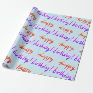 Papier Cadeau BONJOUR D'ANNIVERSAIRE JOYEUX Motif coloré Bleu
