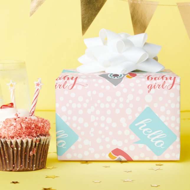 Papier Cadeau Bonjour mignonne fille de bébé rose ou personnalis (Fête d'anniversaire)