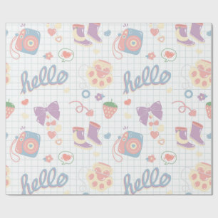 Papier Cadeau Bonjour! Motif de choses de fille