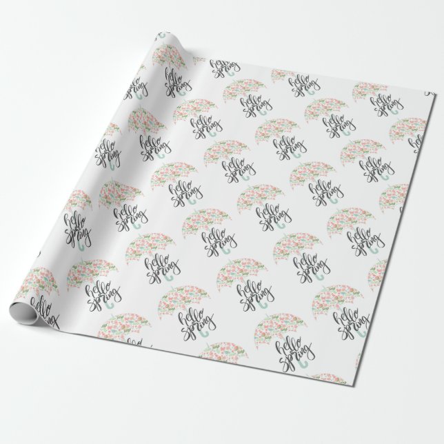 Papier Cadeau Bonjour Parapluie de Printemps (Déroulé)