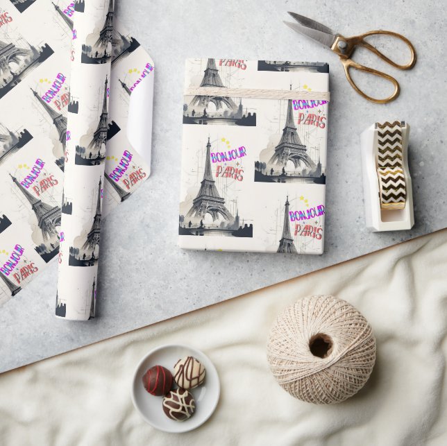 Papier Cadeau Bonjour Paris coloré (Artisanat)