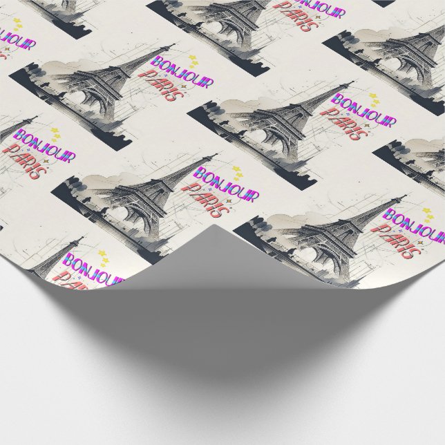 Papier Cadeau Bonjour Paris coloré (Coin)