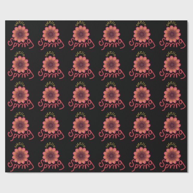 Papier Cadeau Bonjour Printemps - Fleur Texturée Rose et Orange  (Plat)