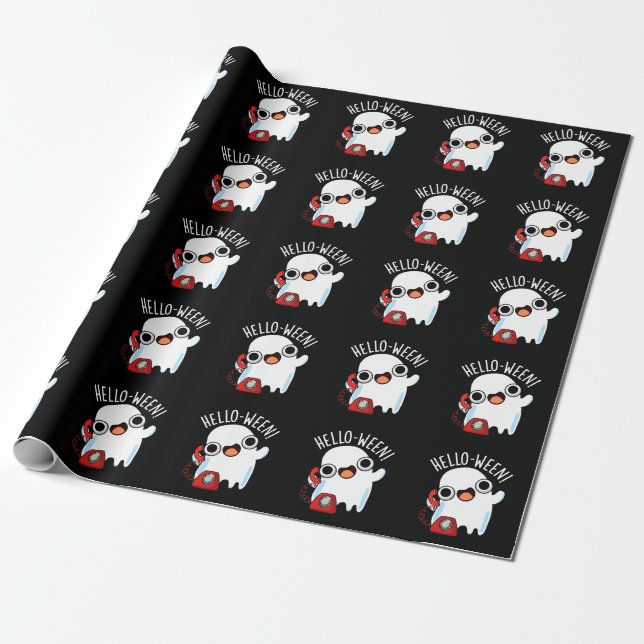 Papier Cadeau Bonjour-ween Drôle de Fantôme Pun Fond Sombre (Déroulé)