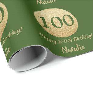 Papier Cadeau Bonne 100e anniversaire Parties scintillant verte 