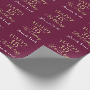 Papier Cadeau Bonne 15e Parties scintillant d'or et rouge Bourgo