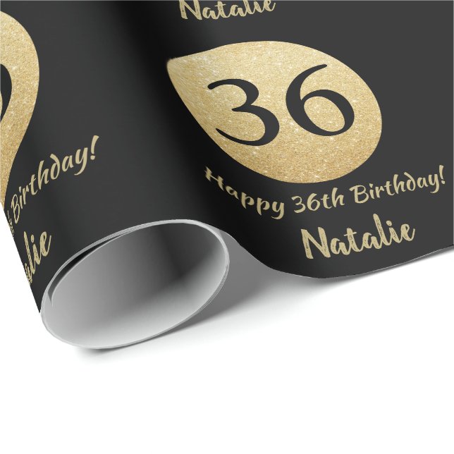 Papier Cadeau Bonne 36e anniversaire Parties scintillant Noir et (Coin rond)