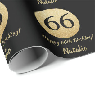 Papier Cadeau Bonne 66e anniversaire Parties scintillant Noir et