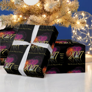 Papier Cadeau Bonne année 2027 Feux d'artifice dorés