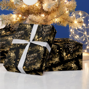 Papier Cadeau Bonne année avec motif de branche dorée élégant