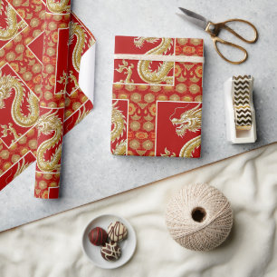Papier Cadeau Bonne année chinoise moderne motif asiatique