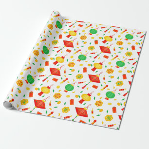 Papier Cadeau Bonne année chinoise Motif de lanterne traditionne