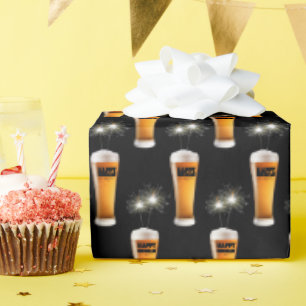 Papier Cadeau Bonne bière d'anniversaire avec des parklers