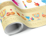 Papier Cadeau Bonne fête Hanoukka belle décoration<br><div class="desc">Joyeux Hanoukka Party belle décoration, Fête juive, Café Mug et Coupe. Arrière - plan juif de Holiday Hanoukka avec les symboles traditionnels de Chanukah - dandelles en bois (dessus filant), beignets, menorah d'or, bougies, étoile de David et lumières brillantes papier peint motif. Décoration de l'événement du Festival Hanoukka. Jérusalem, Israël....</div>