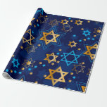 Papier Cadeau Bonne Hanoukka Blue Star de David Menorah<br><div class="desc">Bonne Hanoukka,  étoile de David,  Menorah,  papier d'emballage motif bleu.</div>