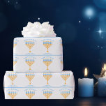 Papier Cadeau Bonne Hanoukka Cute personnalisable Menorah<br><div class="desc">Cute custom Happy Hanoukka papier d'emballage pour une famille juive ayant un parti Chanukah avec une synagogue. Personnalisez avec votre nom de famille ou informations de groupe en bleu sous la jolie menorah bleu et or.</div>