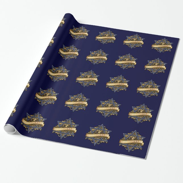 Papier Cadeau Bonne Hanoukka Star de David (Déroulé)