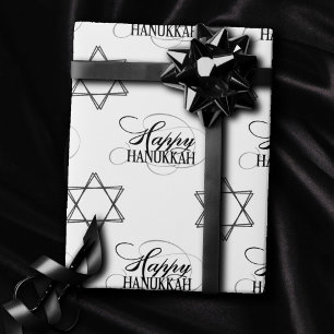 Papier Cadeau Bonne Hanoukka Star de David Classic noir blanc