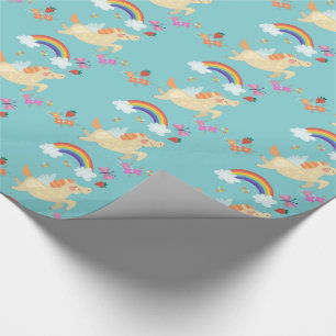 Papier Cadeau Bonne licorne avec nuages et fleurs arc-en-ciel