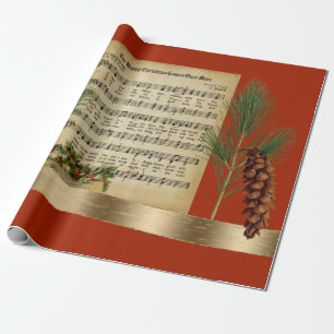 Papier Cadeau Bonne musique Vintage de Noël avec Boughs de pin